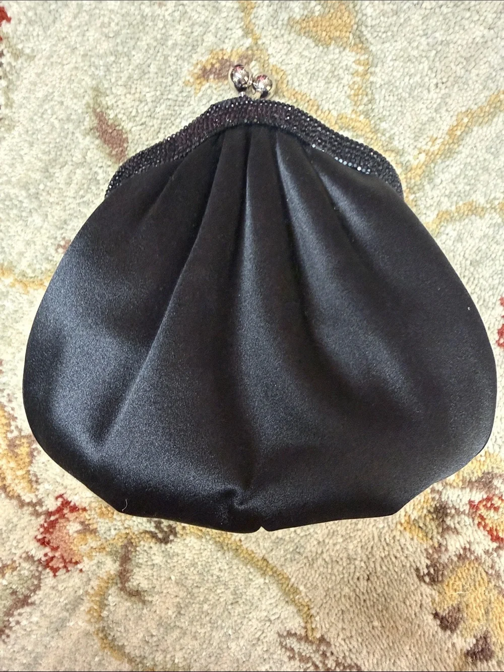 Judith Leiber Elegant Black Satin Kiss-Lock Evening Clutch